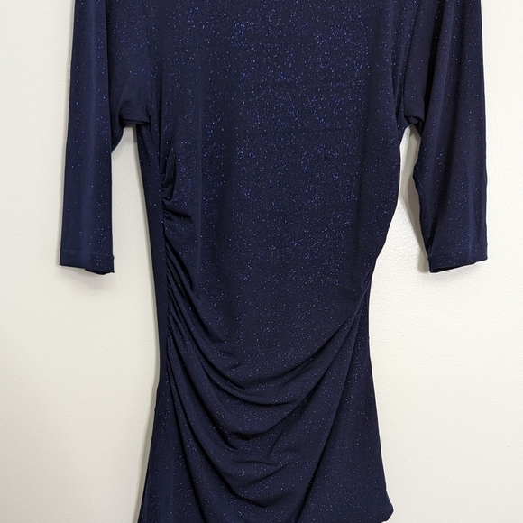 Alice + Olivia Navy Sparkly Medium Dress With Asymmetrical Hem - Picture 4 of 9